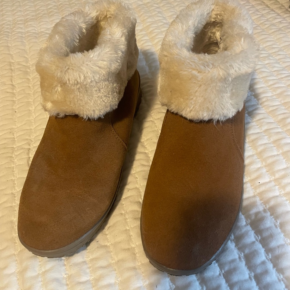 Brown and Cream Winter Ankle Boots with Plush Fur
